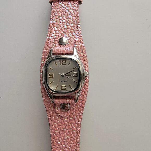 Vintage Watches Pink Glitter Strap Quartz Watch Iridescent Y2K Statement Style - Picture 3 of 10